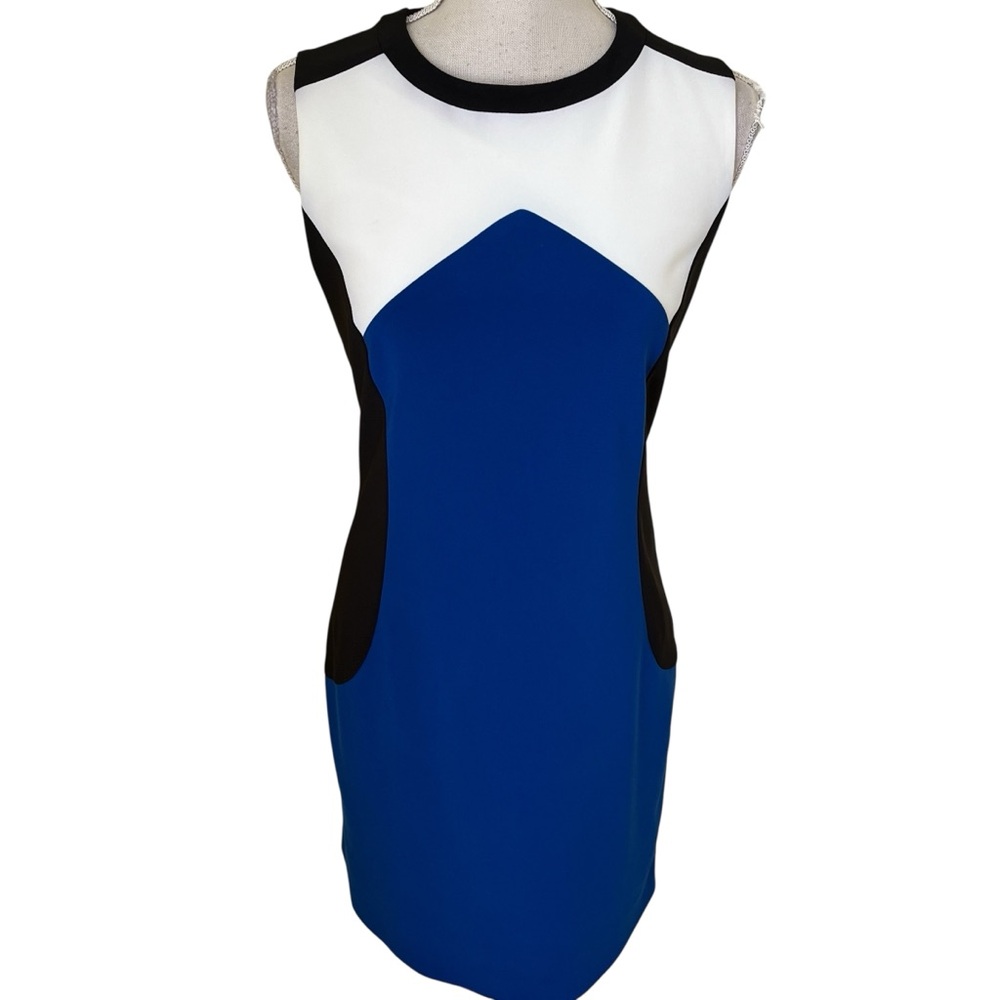 Joseph Ribkoff Cobalt Blue/White/Black Colorblock Knit Sleeveless Sheath Dress 6